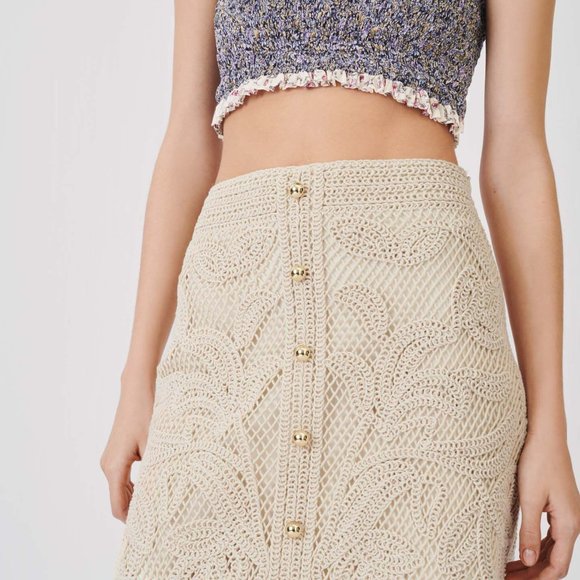 Maje Jirou floral-embroidered knitted mini skirt NWT 34 - Picture 3 of 9